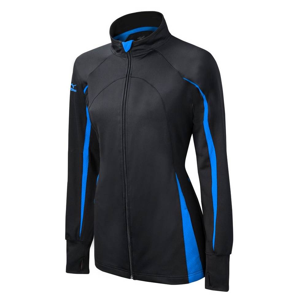 Damske Bundy Mizuno Elite 9 Focus Full-Zip Čierne/Kráľovská Modrá Vypredaj MIJF95762
